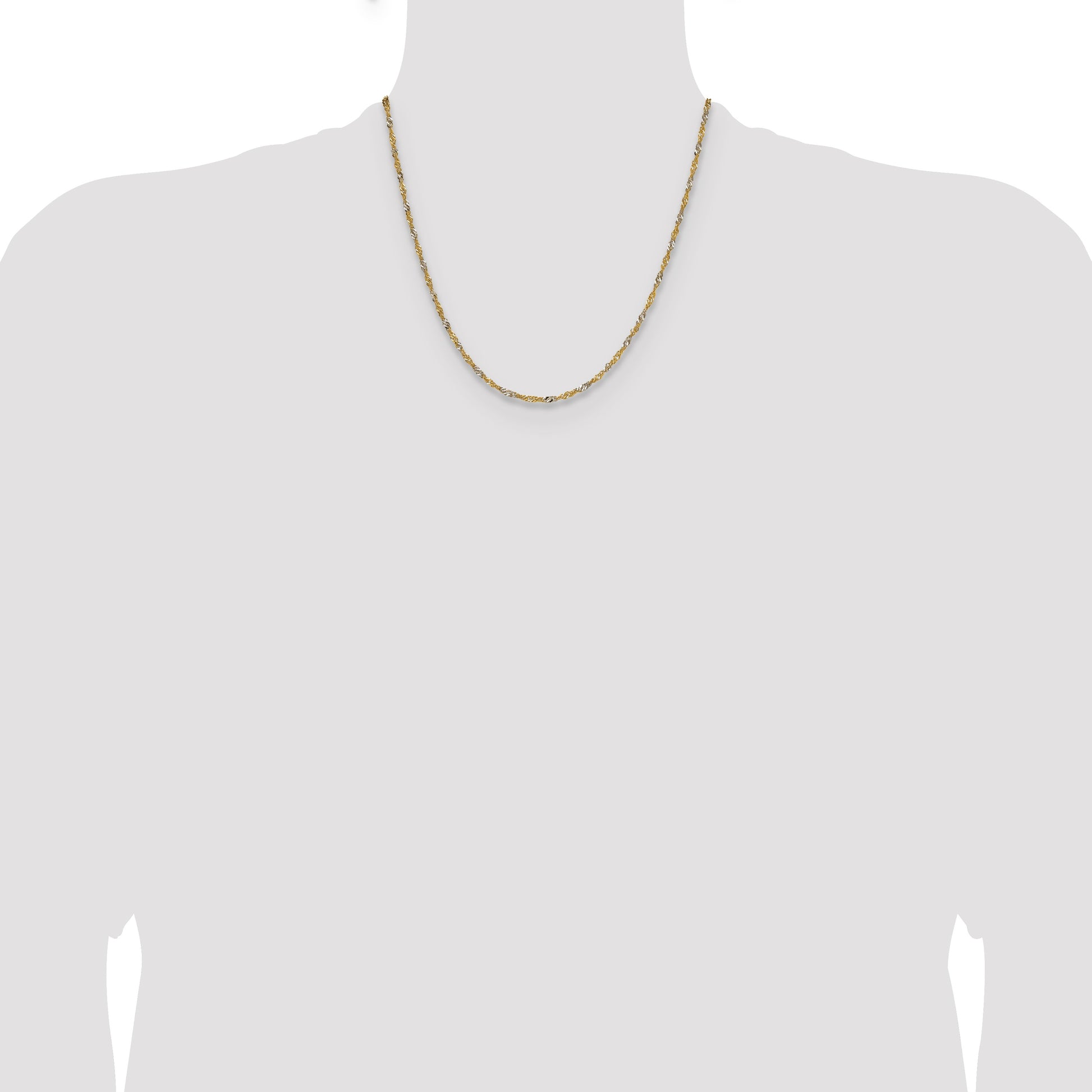14k Yellow Gold with Rhodium 1.9mm Singapore Chain