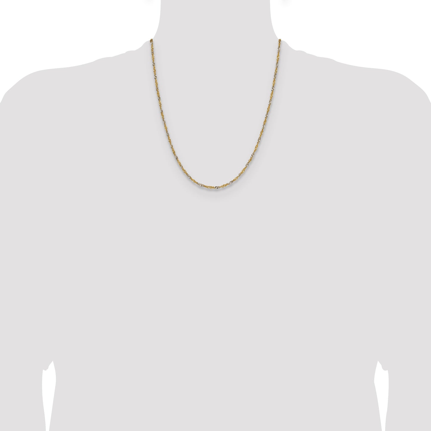 14k Yellow Gold with Rhodium 1.9mm Singapore Chain
