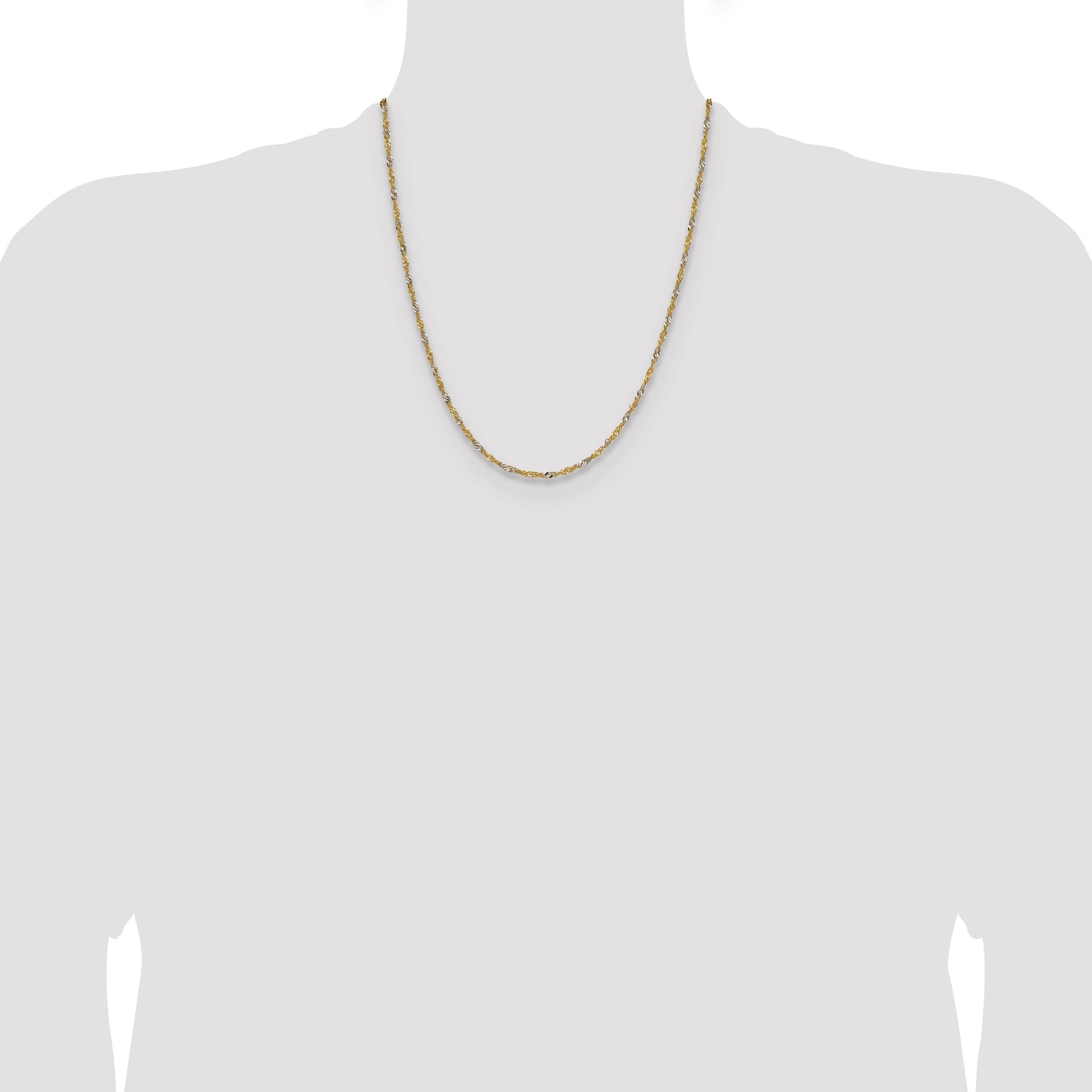 14k Yellow Gold with Rhodium 1.9mm Singapore Chain