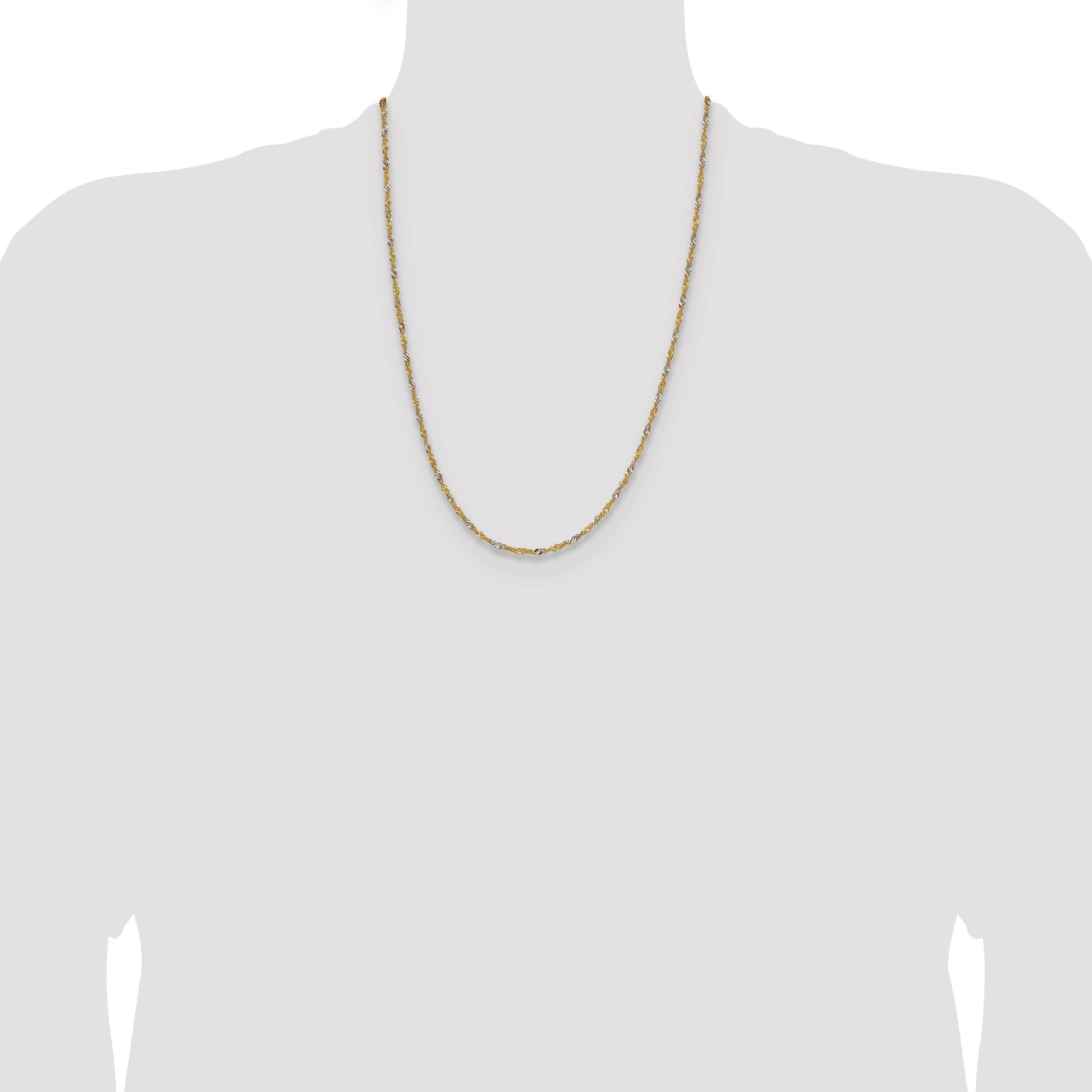14k Yellow Gold with Rhodium 1.9mm Singapore Chain