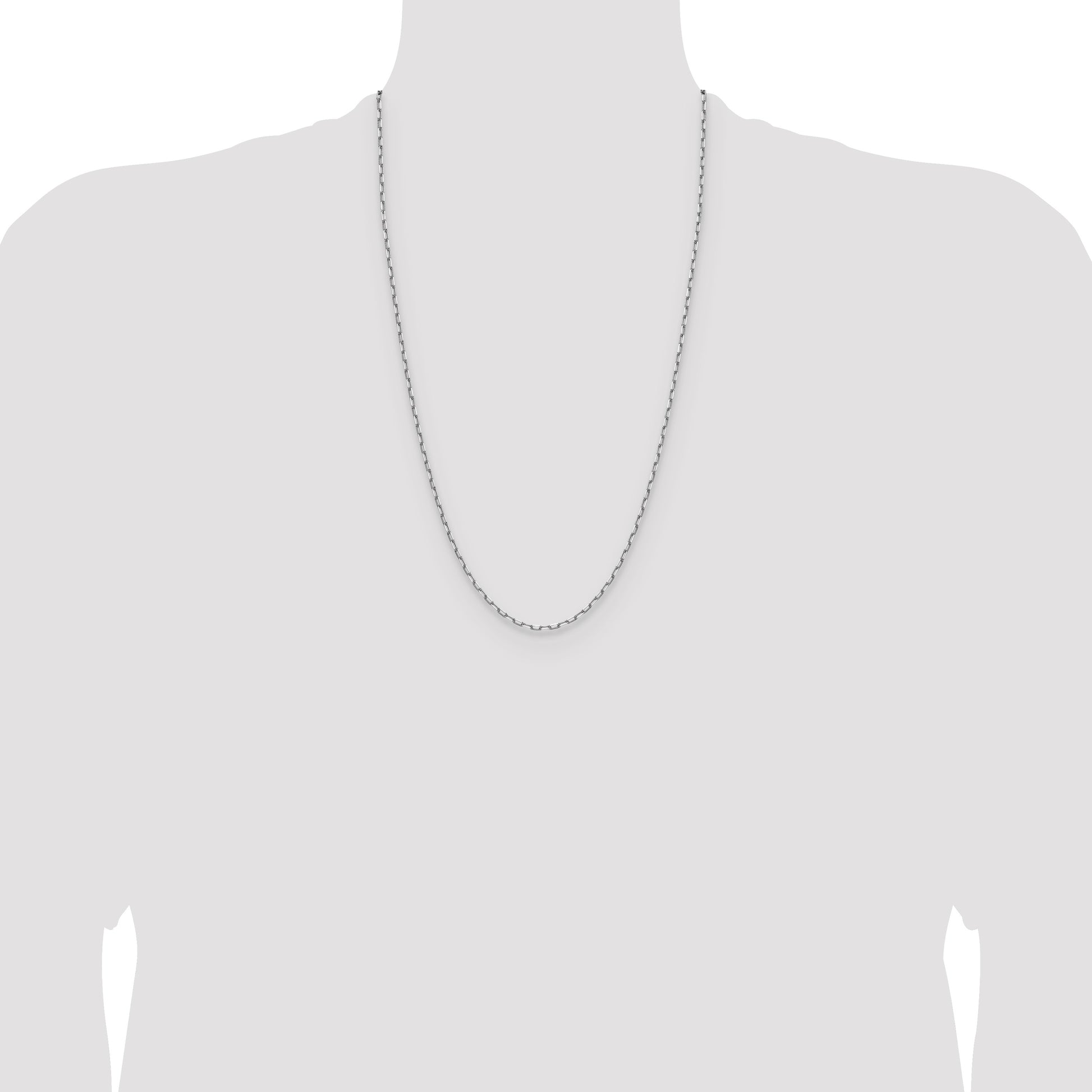 14k White Gold 2.1mm Solid Beveled Paperclip Chain