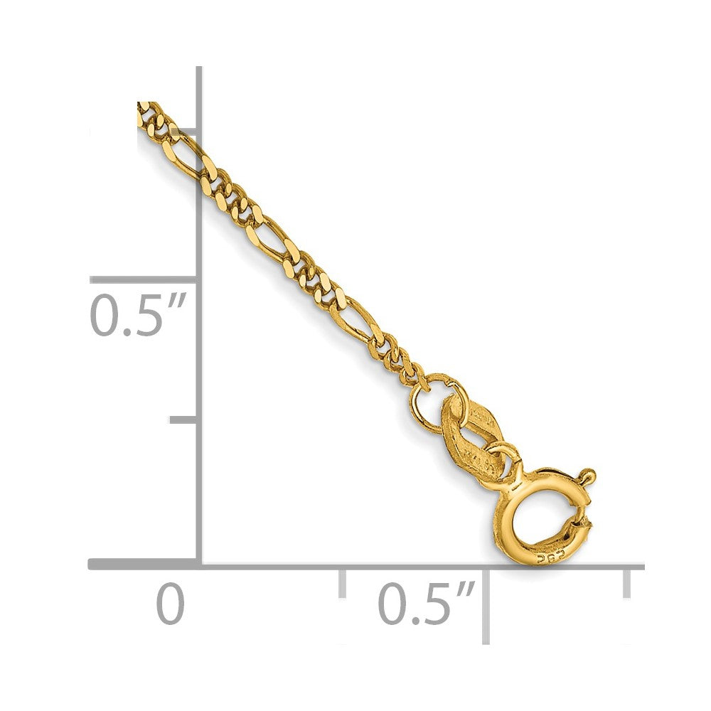 14K 10 inch 1.25mm Flat Figaro with Spring Ring Clasp Anklet