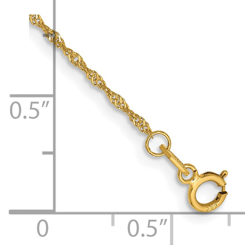 14K 9 inch 1.10mm Singapore with Spring Ring Clasp Anklet