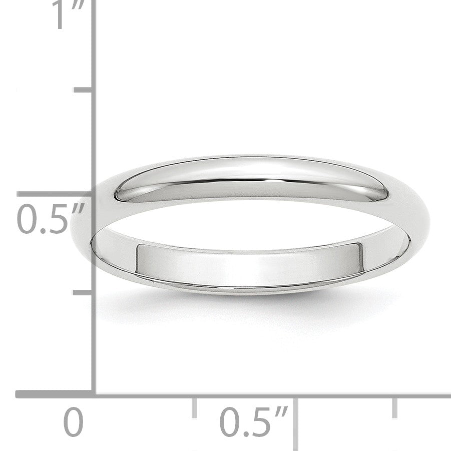 Platinum 3mm Half Round Wedding Band Size 11.5