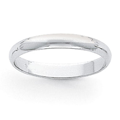 Platinum 3mm Half Round Wedding Band Size 12