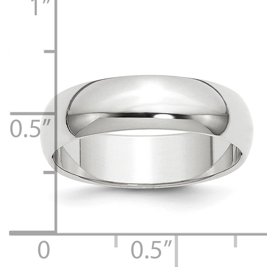 Platinum 6mm Half Round Wedding Band Size 9.5