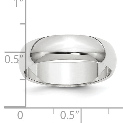 Platinum 6mm Half Round Wedding Band Size 9.5