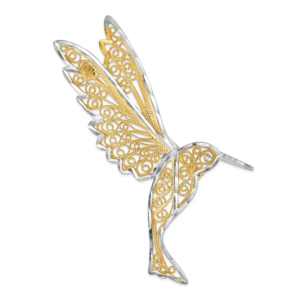 14k & Rhodium Diamond Cut Filigree Hummingbird Pin