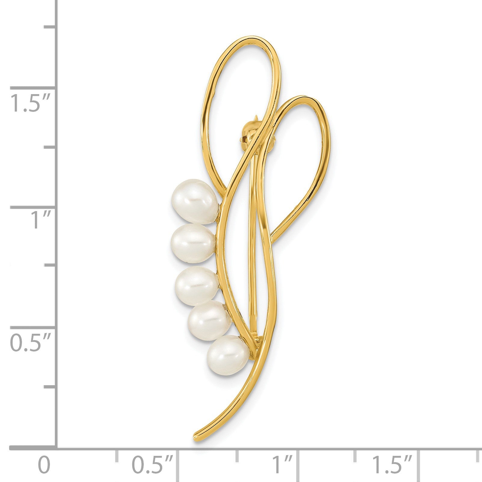 14K Polished Open Loops Accented with 4-5mm White Teardrop Freshwater Cultured Pearls Pin Brooch