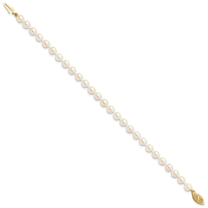 14k 5-6mm White Round Saltwater Akoya Cultured Pearl 8 inch Bracelet