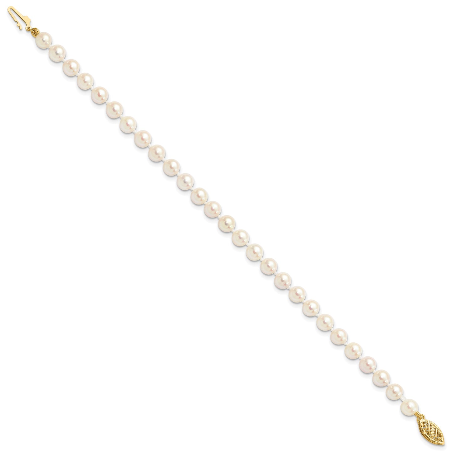 14k 5-6mm White Round Saltwater Akoya Cultured Pearl 8 inch Bracelet