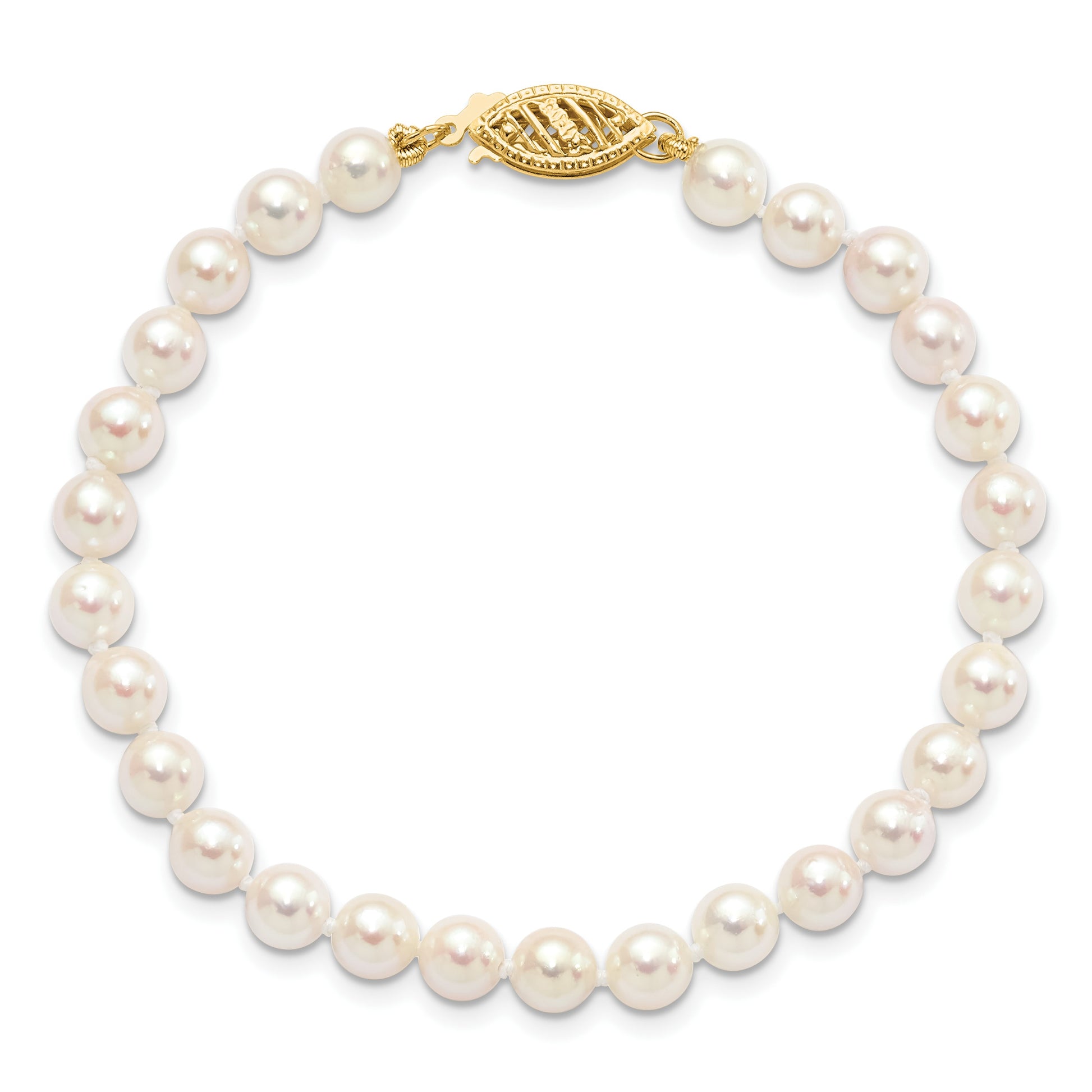 14k 5-6mm White Round Saltwater Akoya Cultured Pearl 8 inch Bracelet