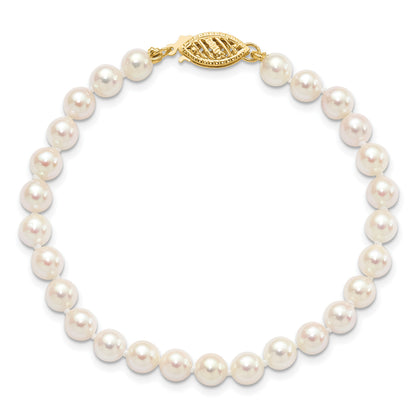 14k 5-6mm White Round Saltwater Akoya Cultured Pearl 8 inch Bracelet