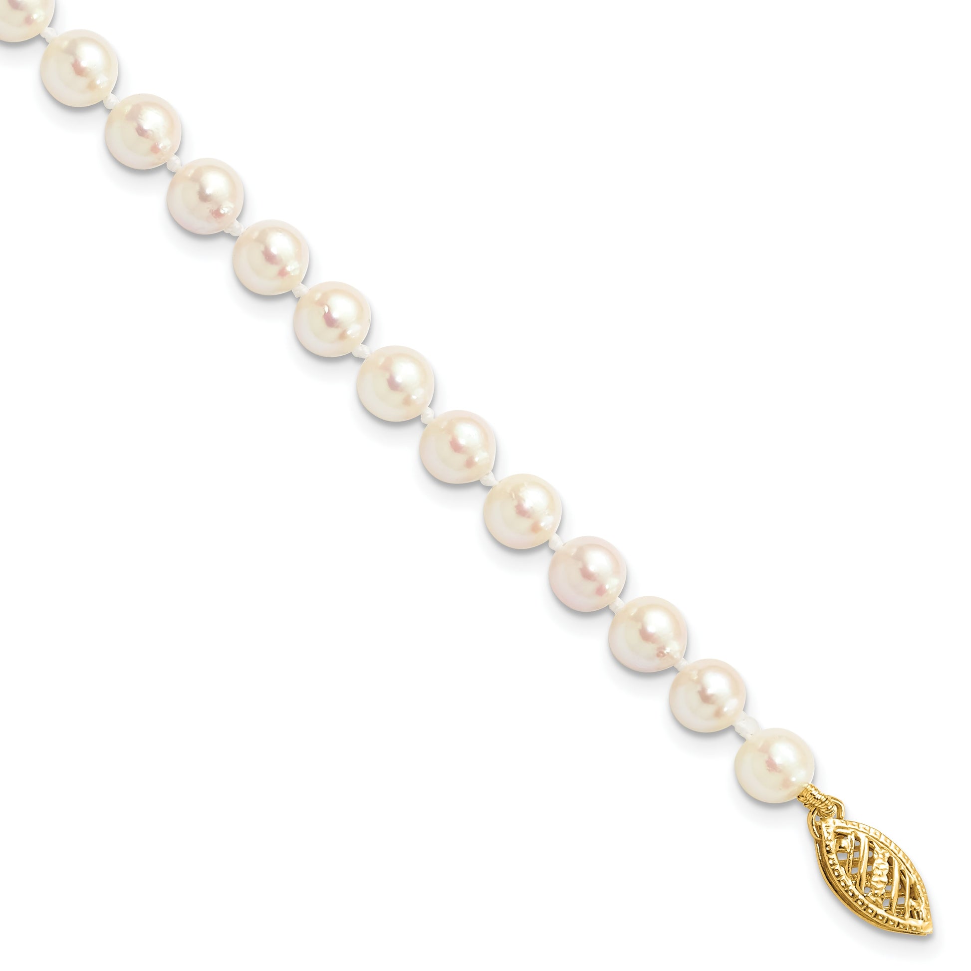 14k 5-6mm White Round Saltwater Akoya Cultured Pearl 8 inch Bracelet