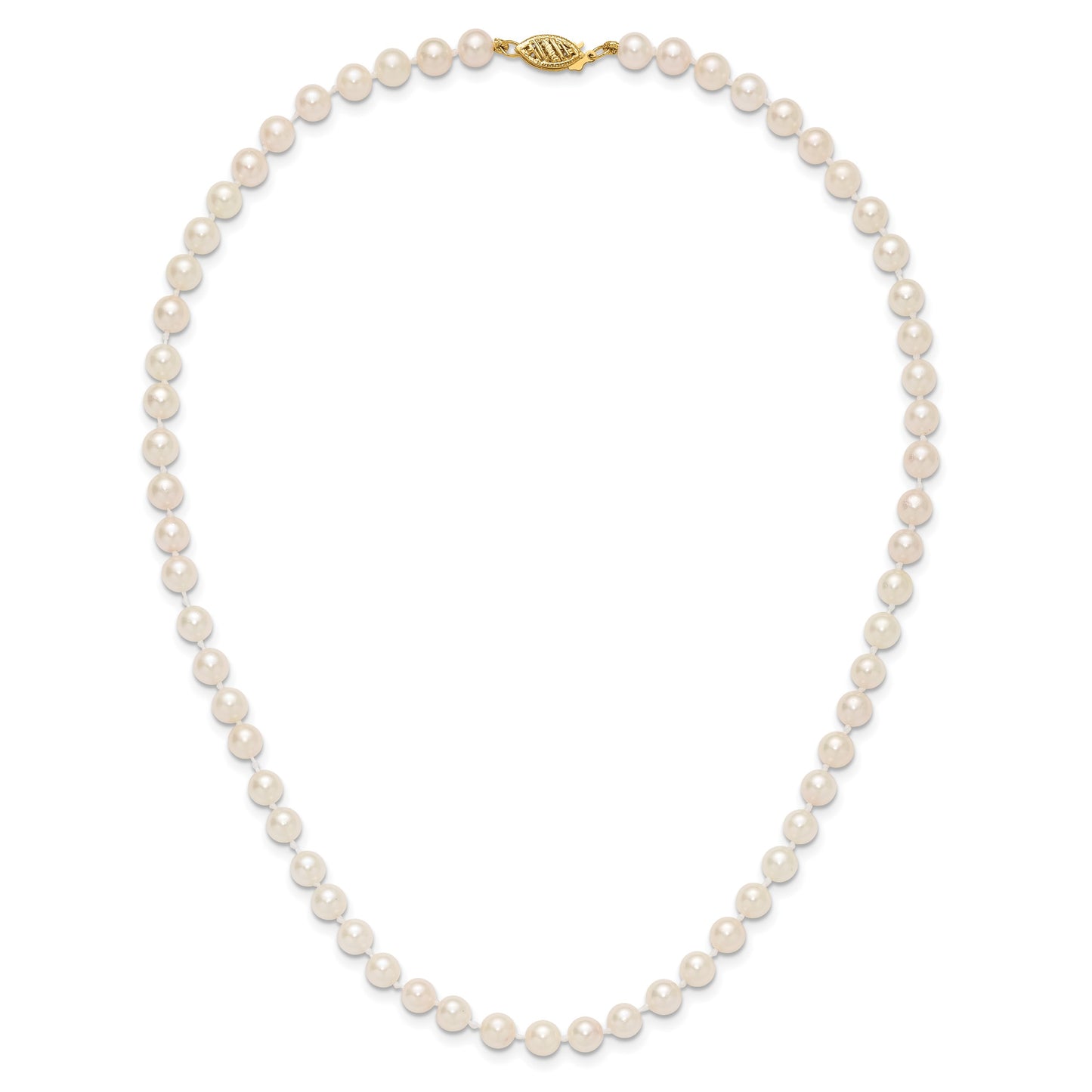 14k 5-6mm White Round Akoya Saltwater Cultured Pearl 16 inch Necklace