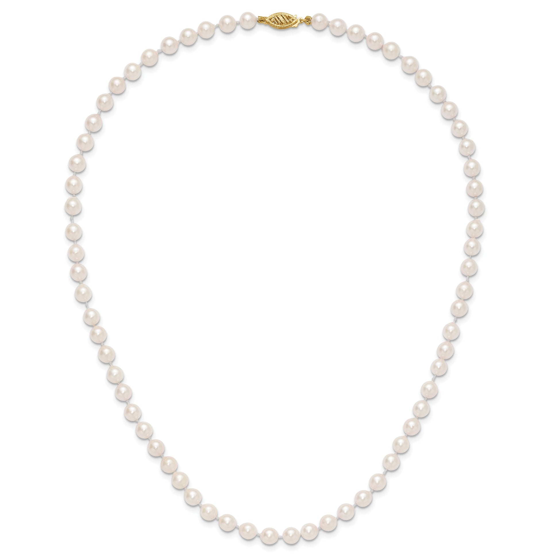 14k 5-6mm White Round Akoya Saltwater Cultured Pearl 18 inch Necklace