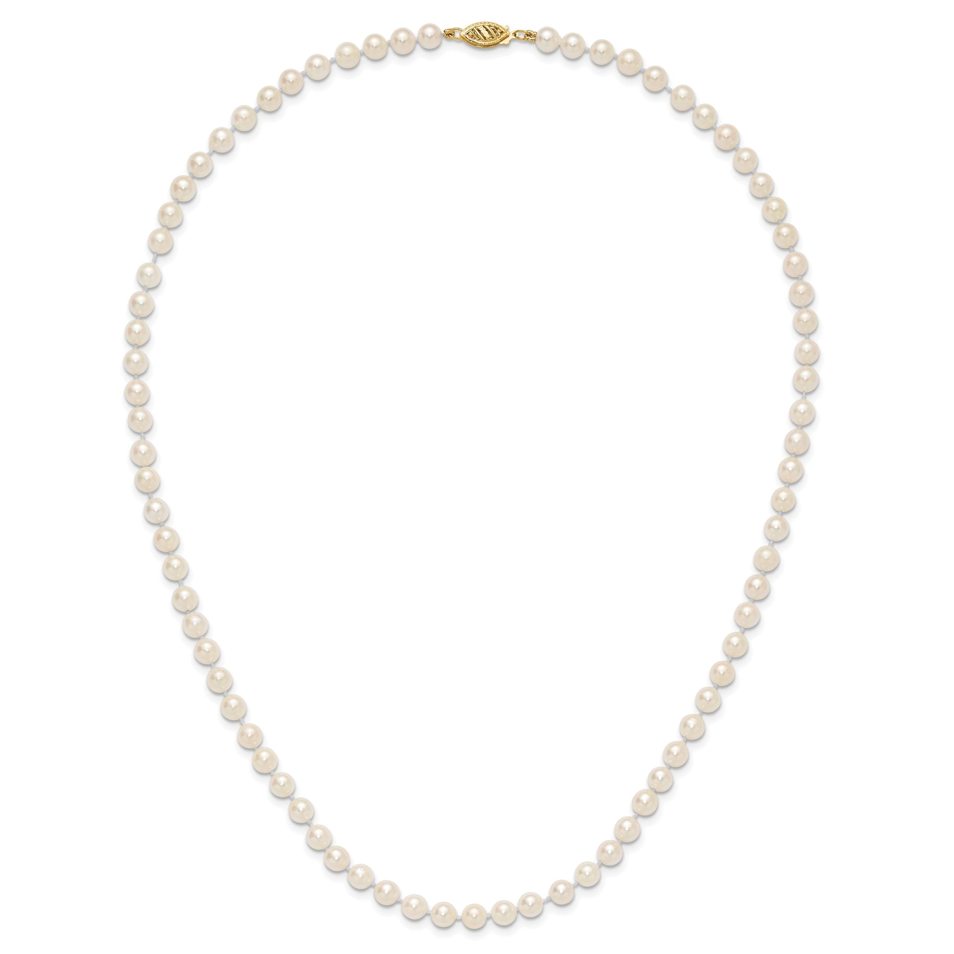 14k 5-6mm White Round Akoya Saltwater Cultured Pearl 20 inch Necklace