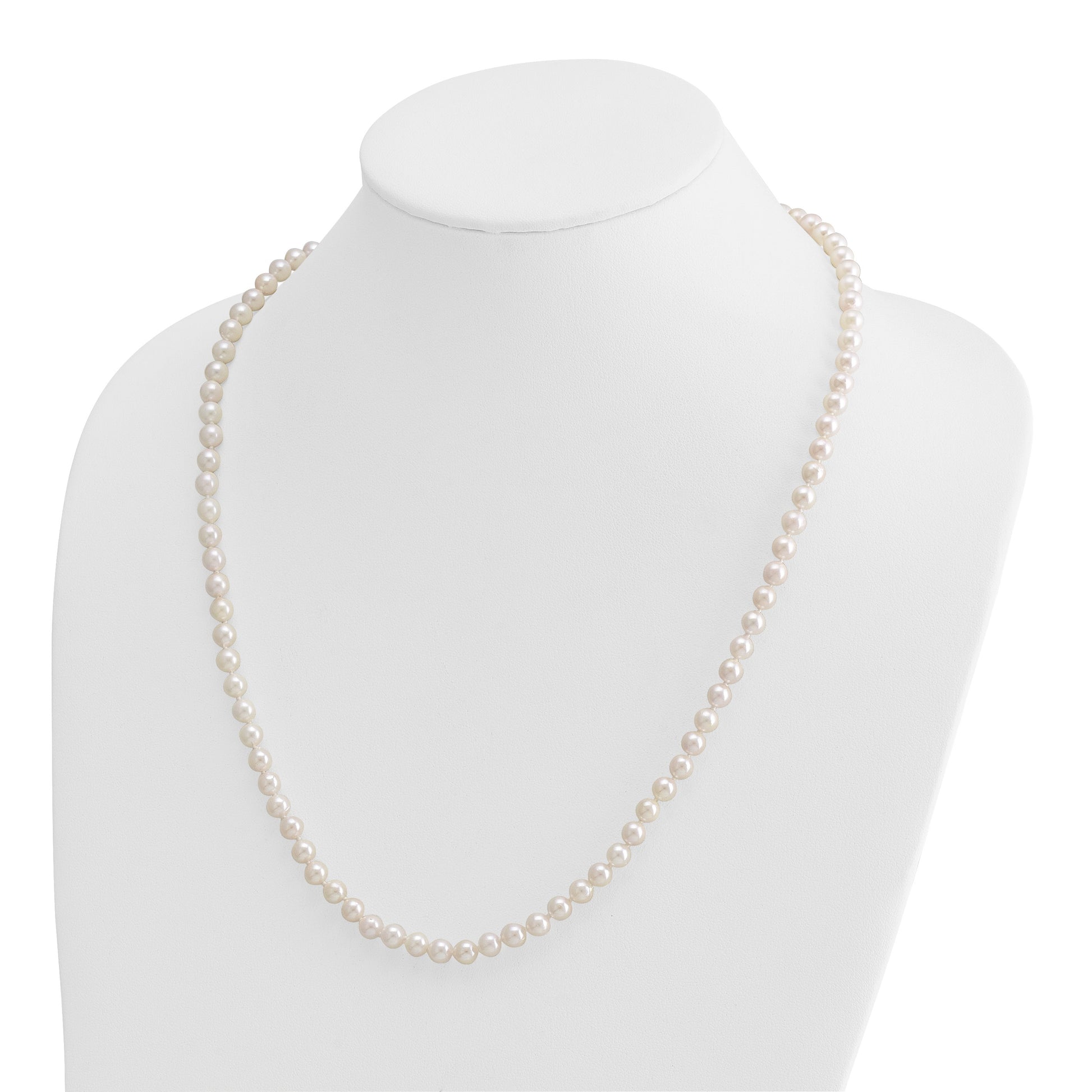 14k 5-6mm White Round Akoya Saltwater Cultured Pearl 24 inch Necklace