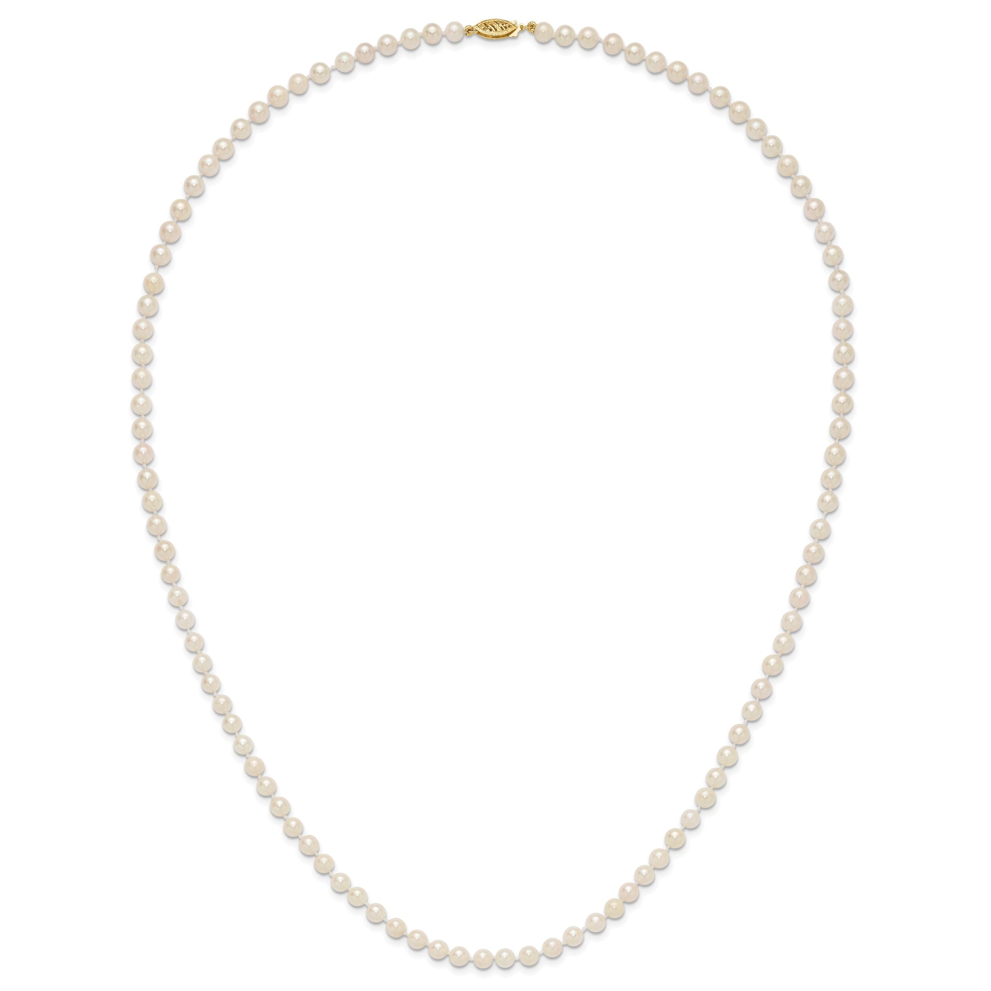 14k 5-6mm White Round Akoya Saltwater Cultured Pearl 24 inch Necklace