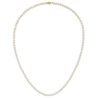 14k 5-6mm White Round Akoya Saltwater Cultured Pearl 24 inch Necklace