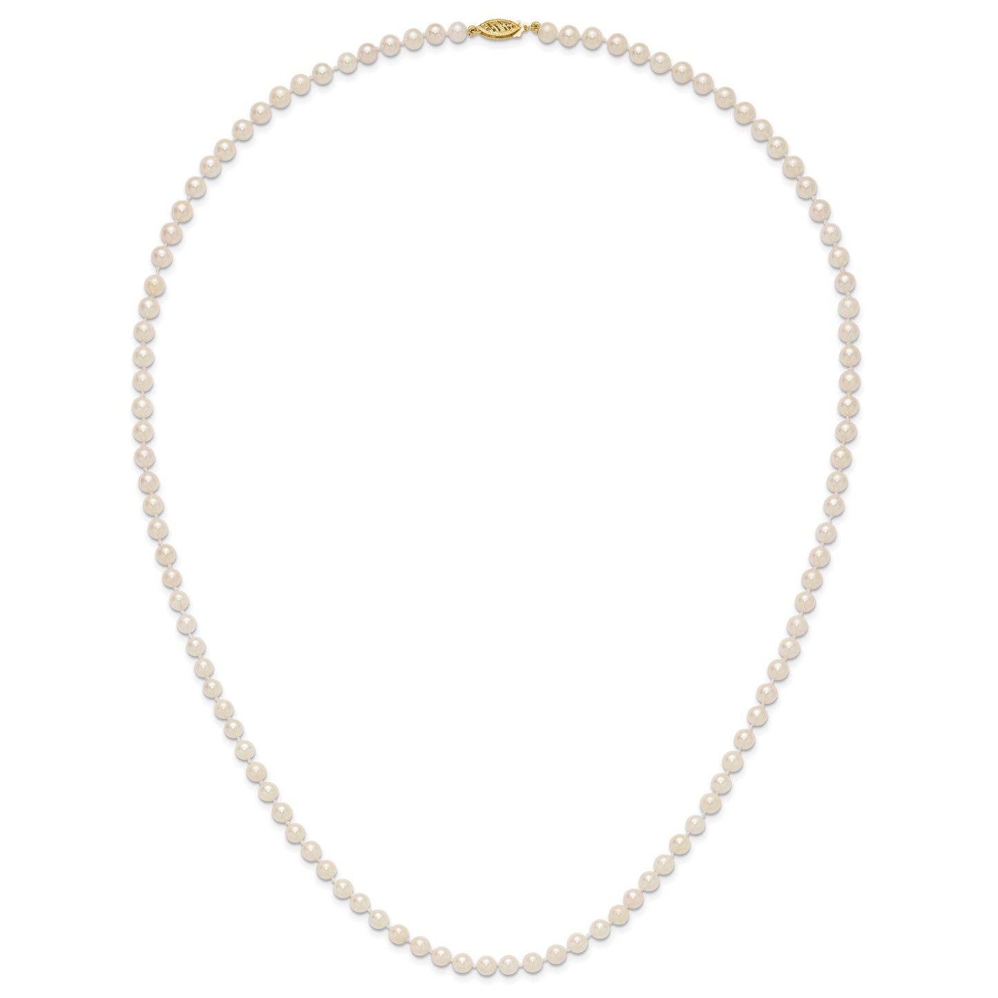 14k 5-6mm White Round Akoya Saltwater Cultured Pearl 24 inch Necklace