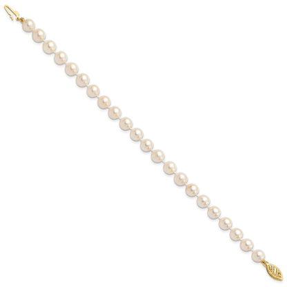 14k 6-7mm White Round Saltwater Akoya Cultured Pearl 8 inch Bracelet