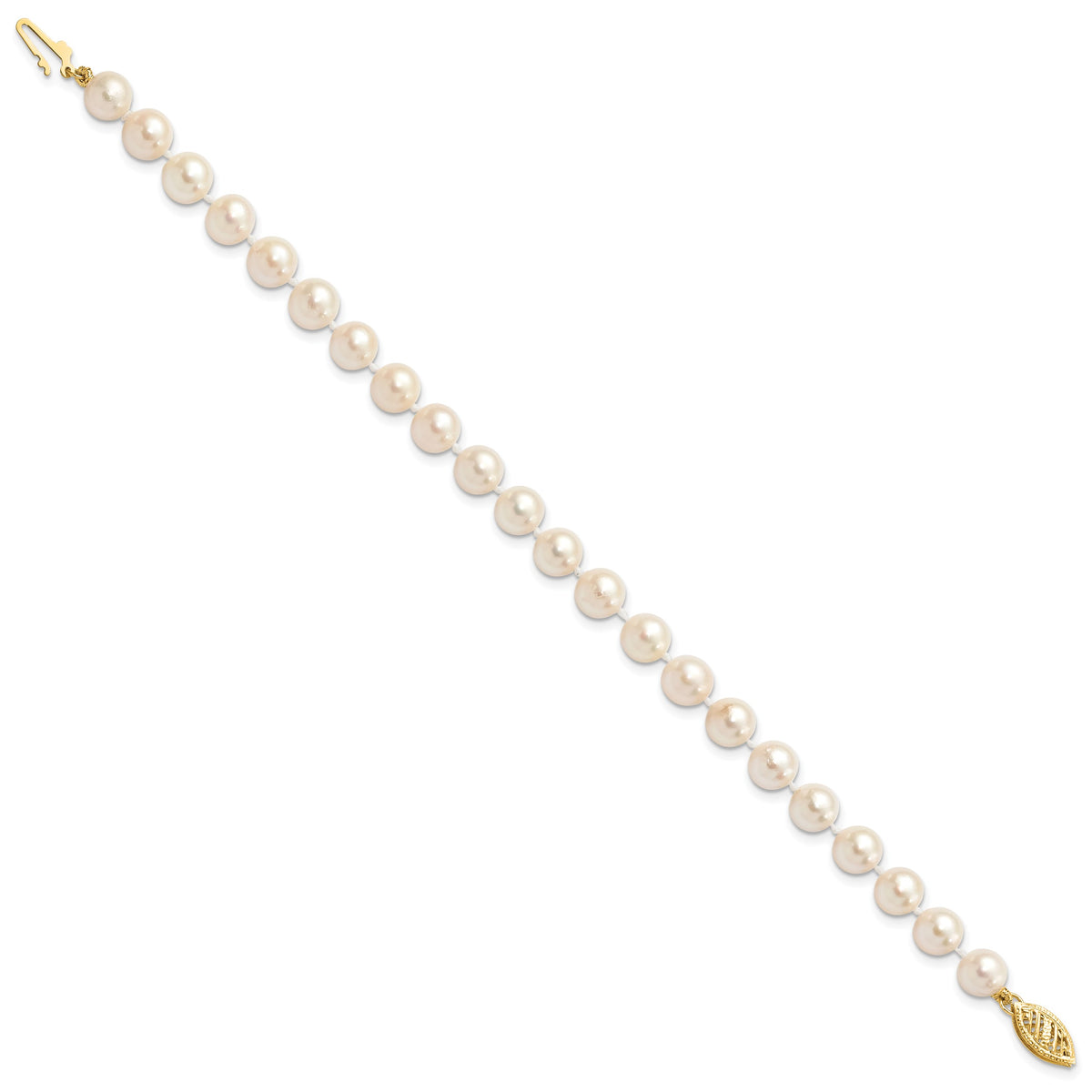 14k 6-7mm White Round Akoya Saltwater Cultured Pearl 7 inch Bracelet