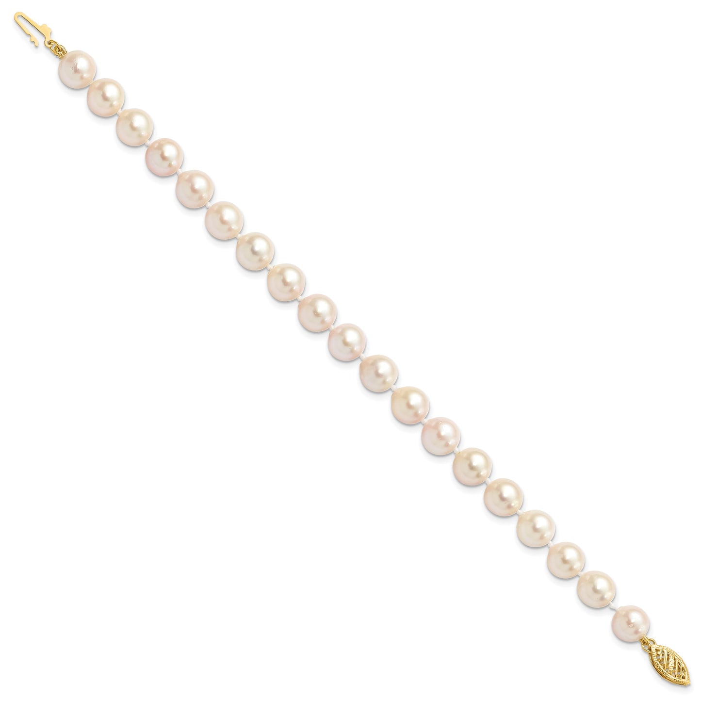 14k 7-8mm White Round Saltwater Akoya Cultured Pearl 8 inch Bracelet