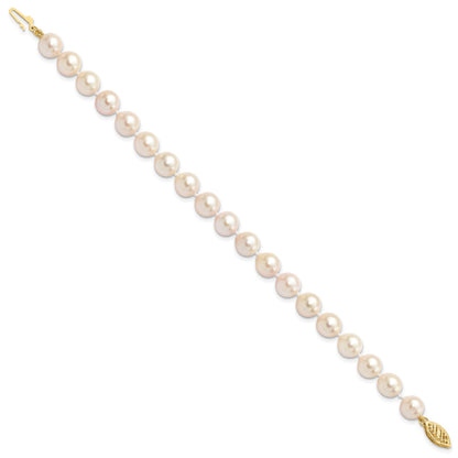 14k 7-8mm White Round Saltwater Akoya Cultured Pearl 8 inch Bracelet
