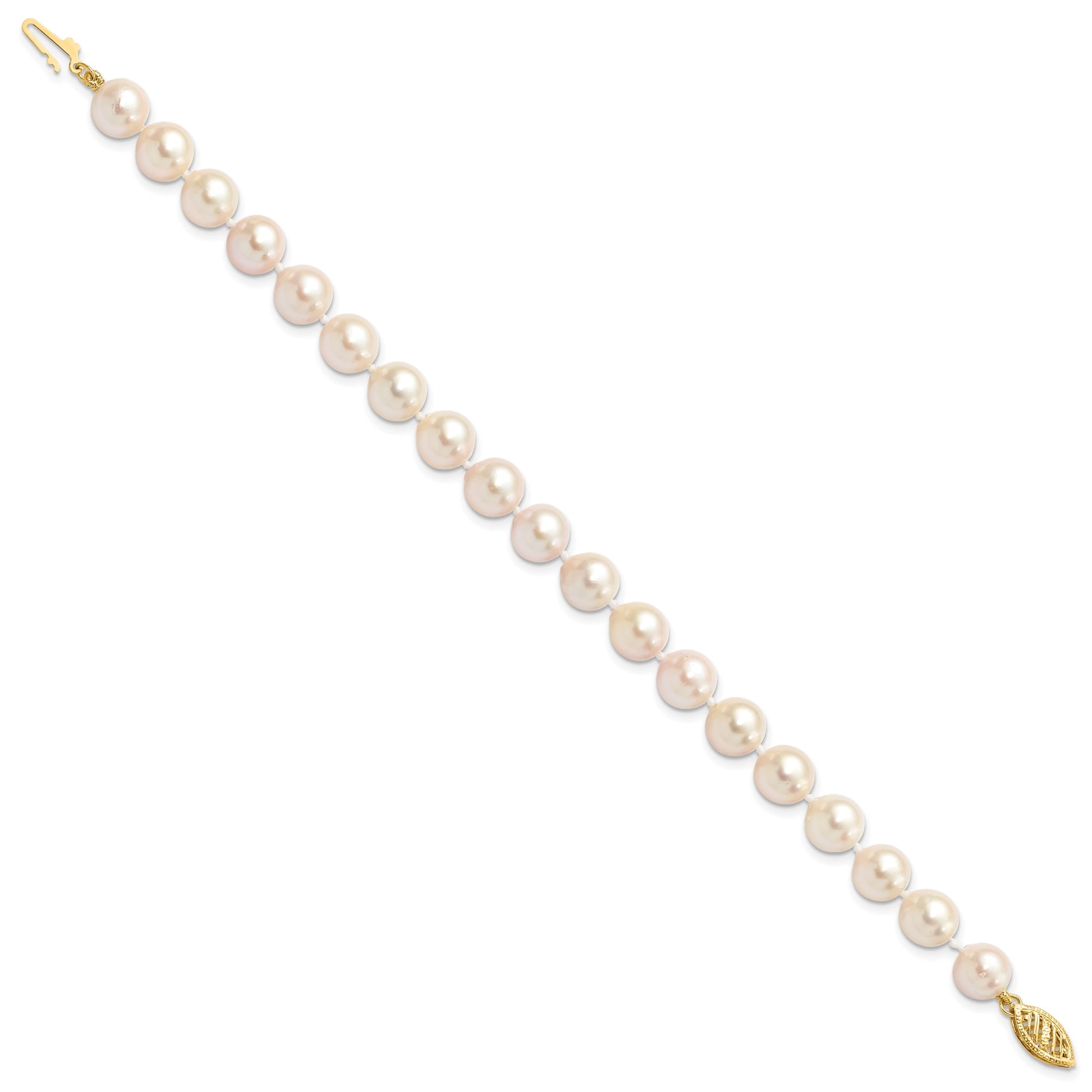 14k 7-8mm White Round Akoya Saltwater Cultured Pearl 7 inch Bracelet