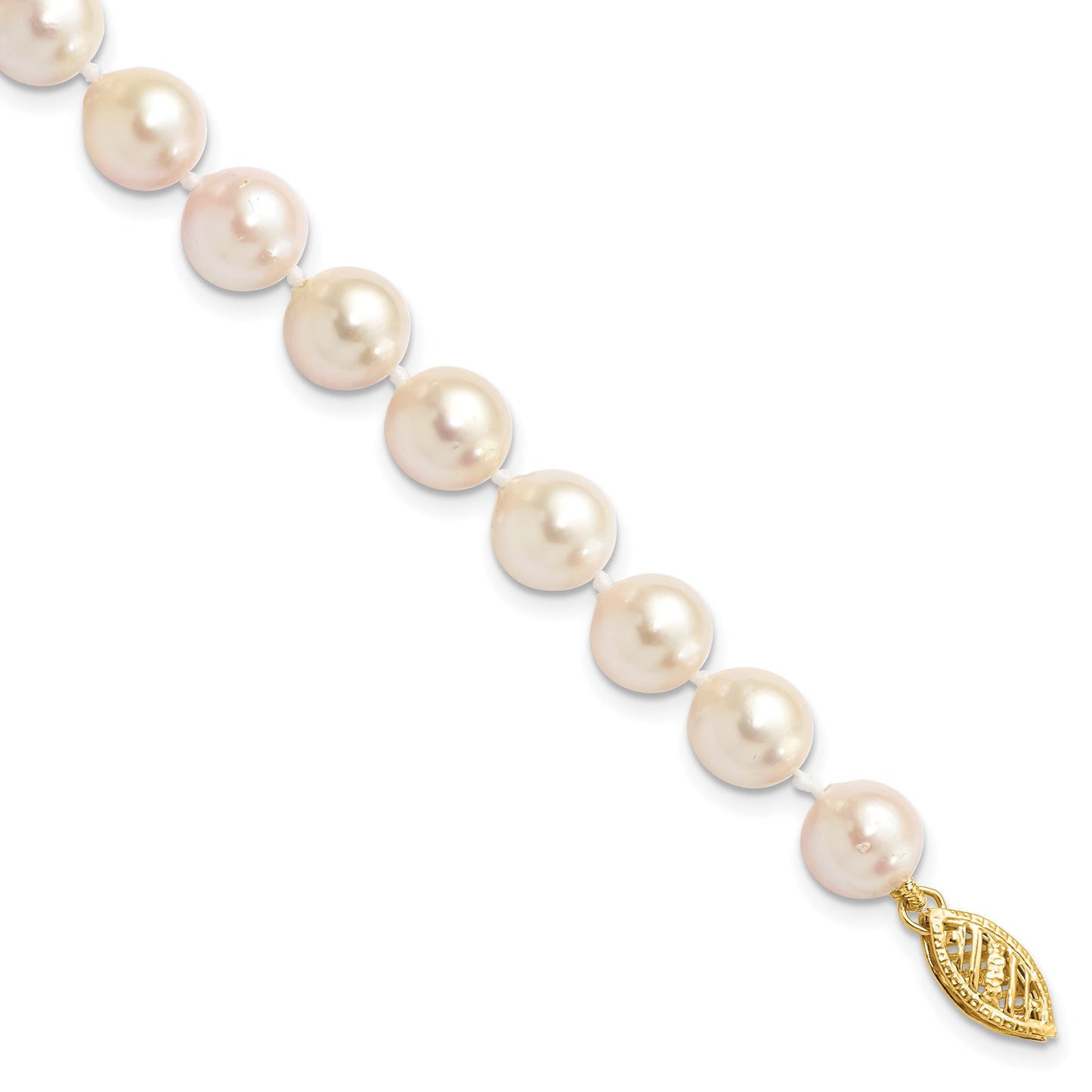 14k 7-8mm White Round Saltwater Akoya Cultured Pearl 8 inch Bracelet