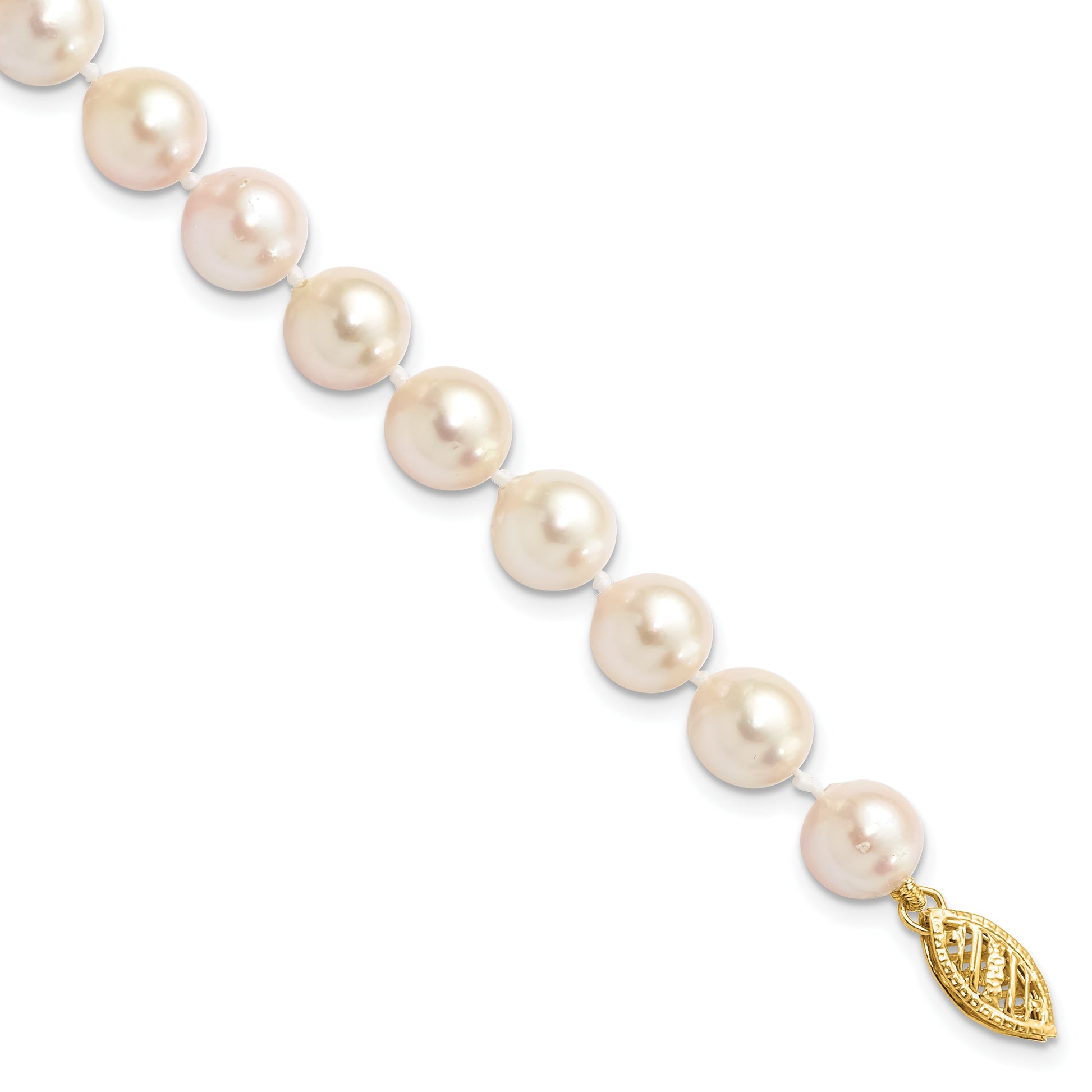 14k 7-8mm White Round Akoya Saltwater Cultured Pearl 7 inch Bracelet