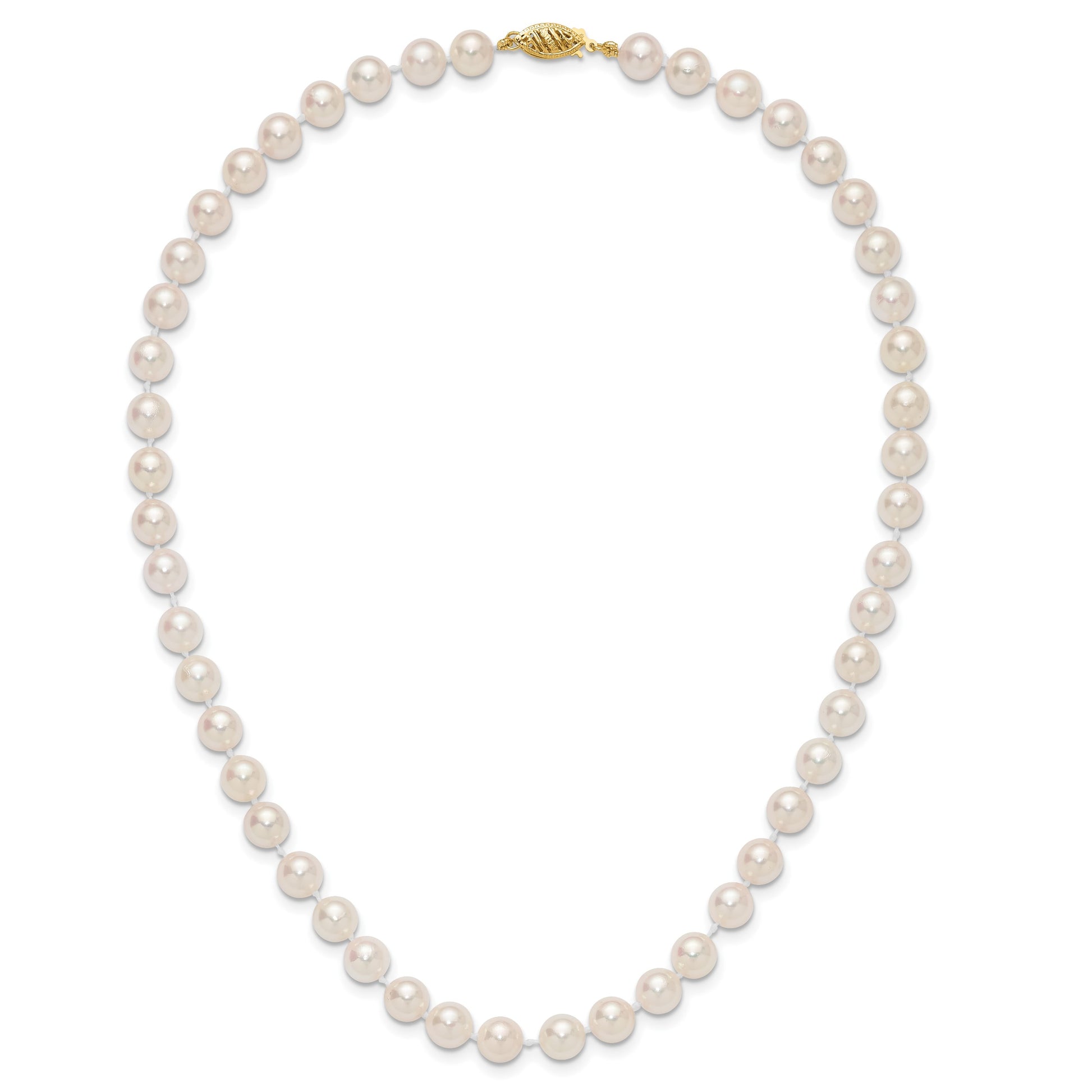 14k 7-8mm White Round Akoya Saltwater Cultured Pearl 16 inch Necklace