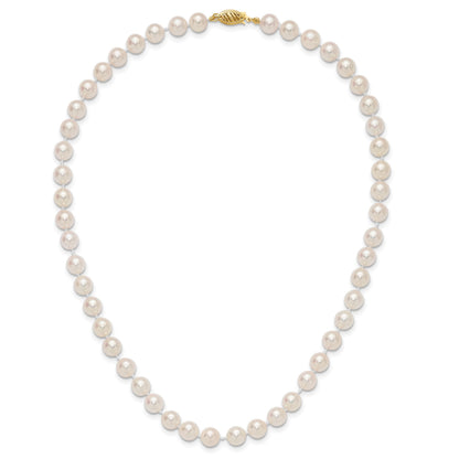 14k 7-8mm White Round Akoya Saltwater Cultured Pearl 16 inch Necklace