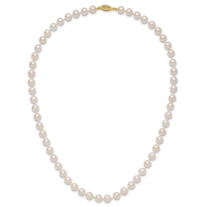 14k 7-8mm White Round Akoya Saltwater Cultured Pearl 18 inch Necklace