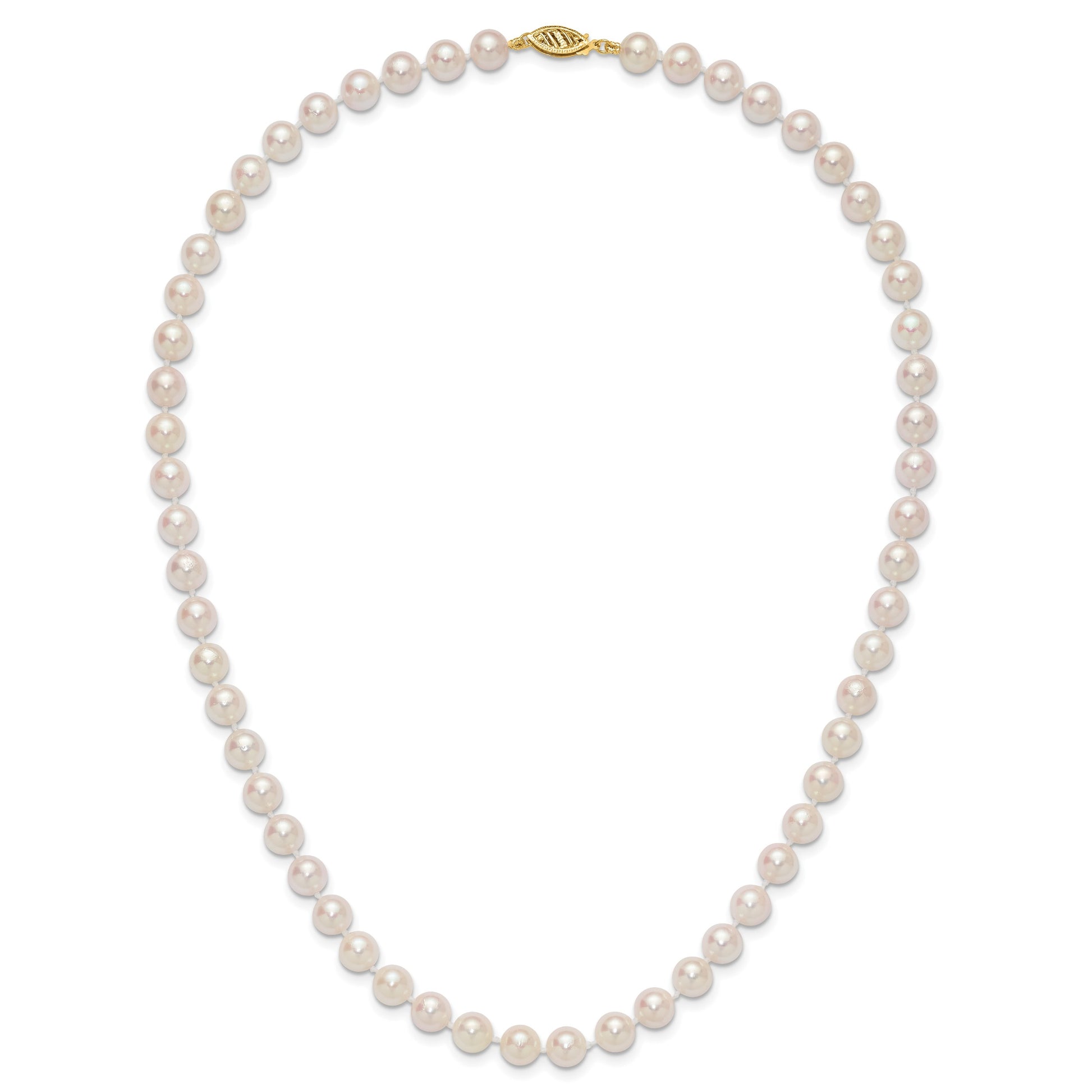 14k 7-8mm White Round Akoya Saltwater Cultured Pearl 18 inch Necklace