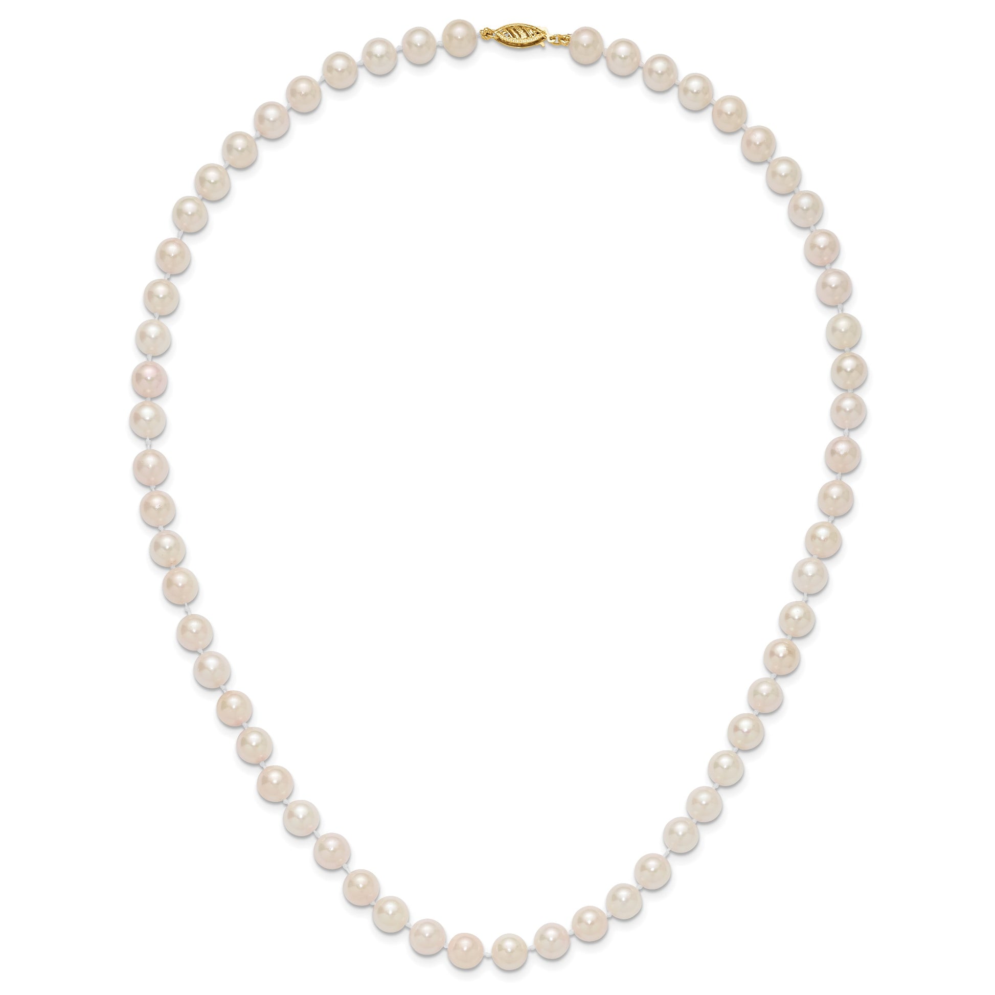 14k 7-8mm White Round Akoya Saltwater Cultured Pearl 20 inch Necklace