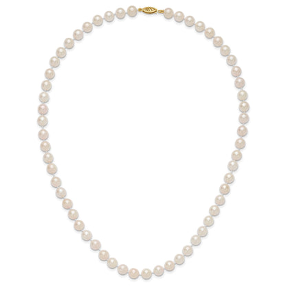 14k 7-8mm White Round Akoya Saltwater Cultured Pearl 20 inch Necklace