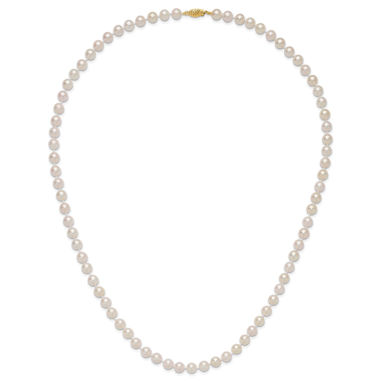 14k 7-8mm White Round Akoya Saltwater Cultured Pearl 24 inch Necklace