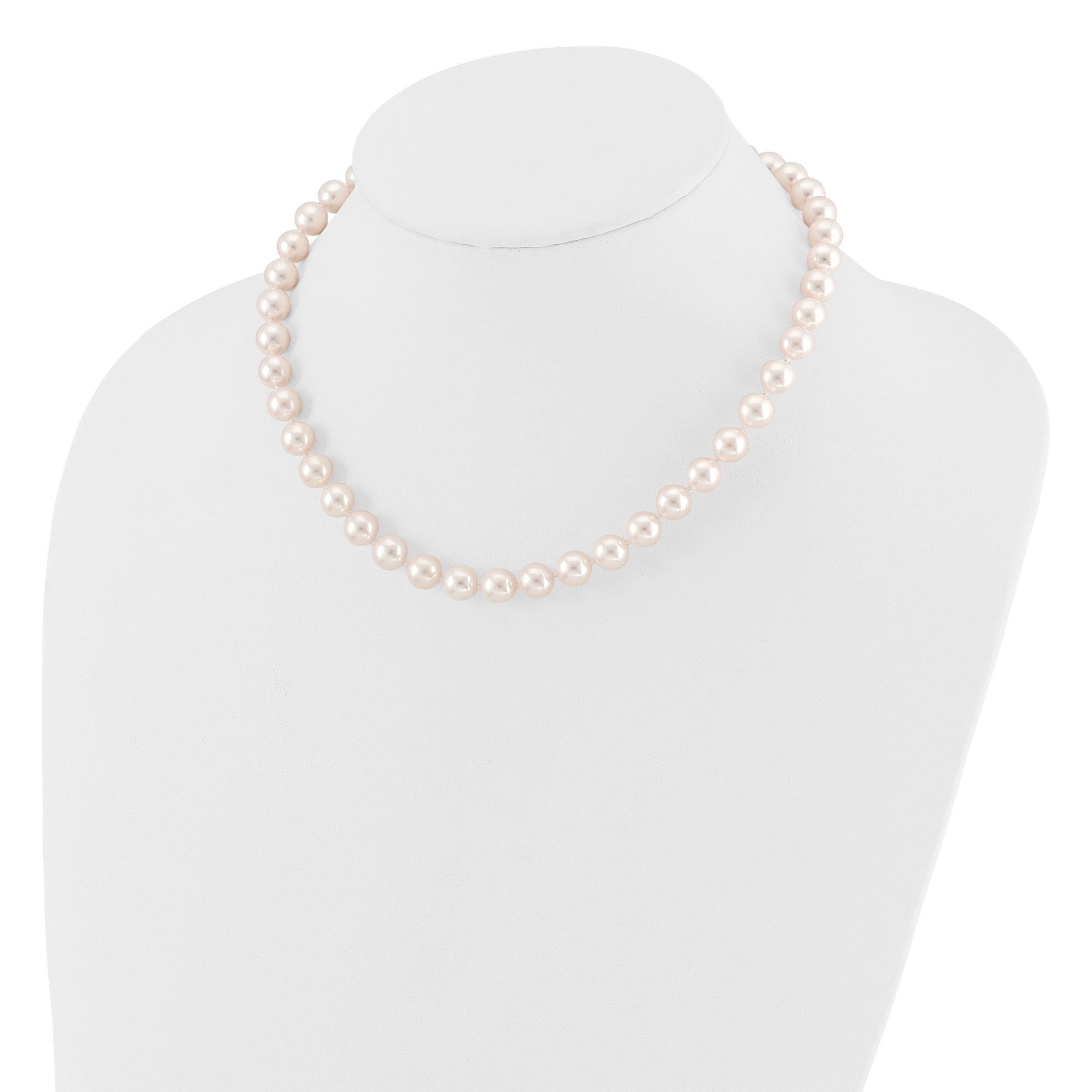 14k 8-9mm White Round Akoya Saltwater Cultured Pearl 16 inch Necklace