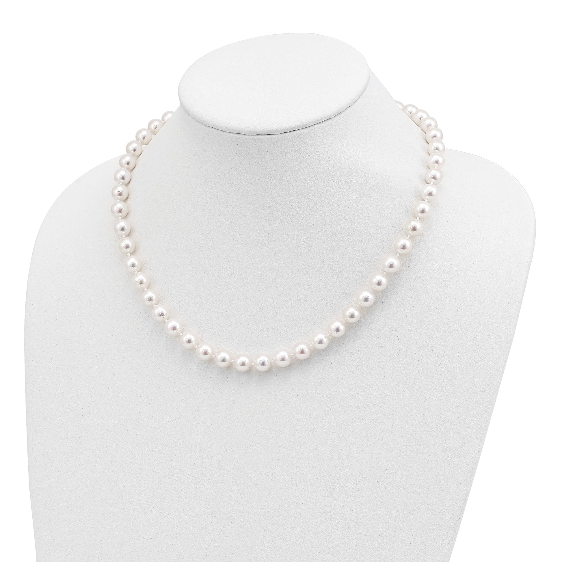 14k 8-9mm White Round Akoya Saltwater Cultured Pearl 18 inch Necklace