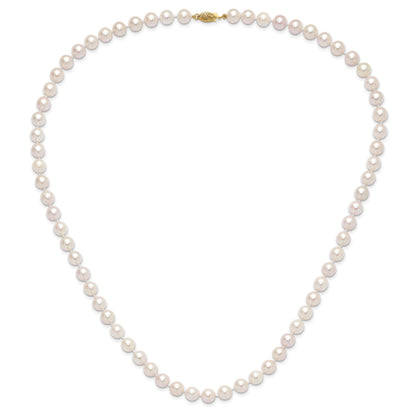 14k 8-9mm White Round Akoya Saltwater Cultured Pearl 24 inch Necklace