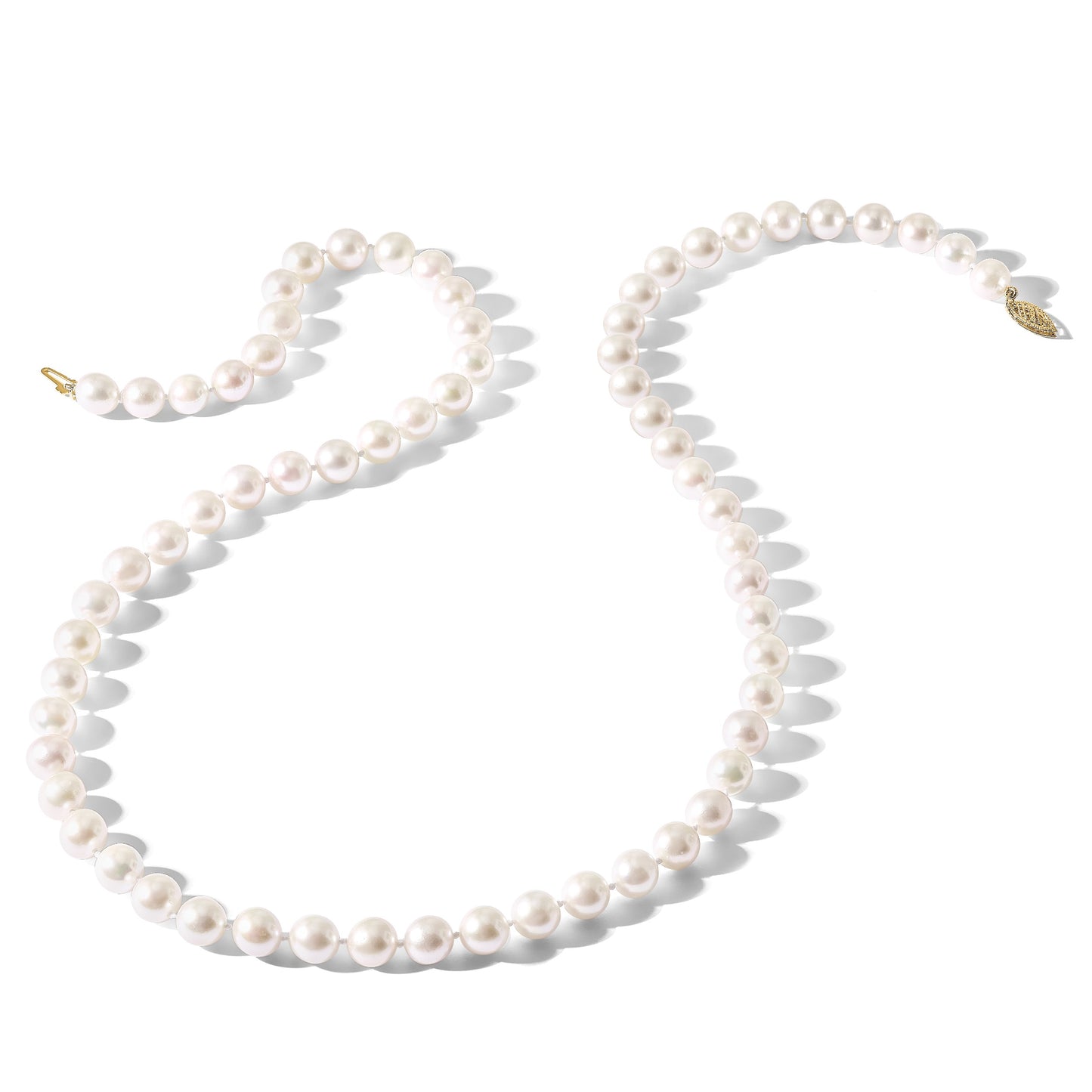 14k 8-9mm White Round Akoya Saltwater Cultured Pearl 24 inch Necklace