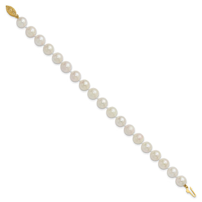 14k 8-9mm White Round Akoya Saltwater Cultured Pearl 7 inch Bracelet