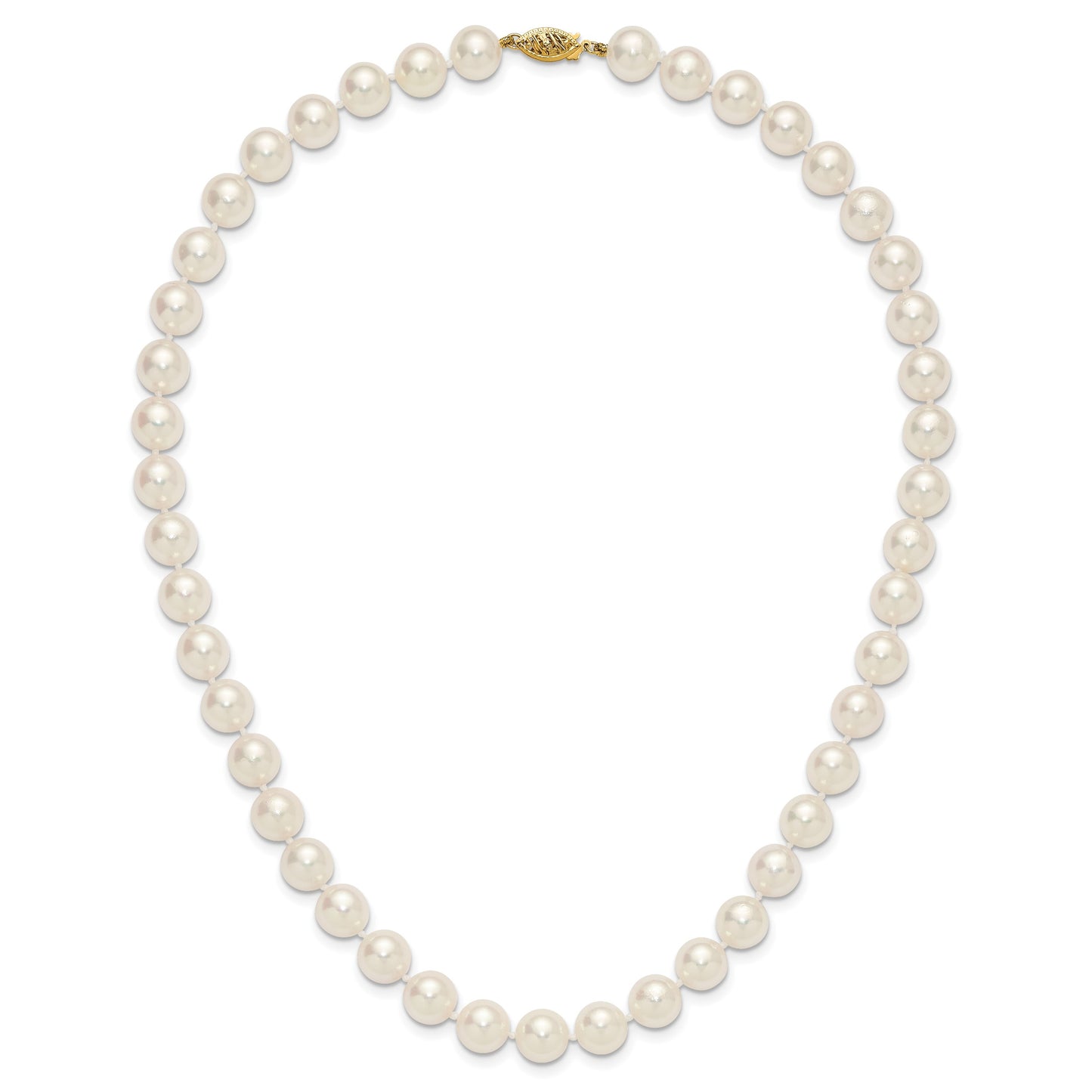14k Polished 9-10mm Round White Akoya Saltwater Cultured Pearl 18 inch Necklace