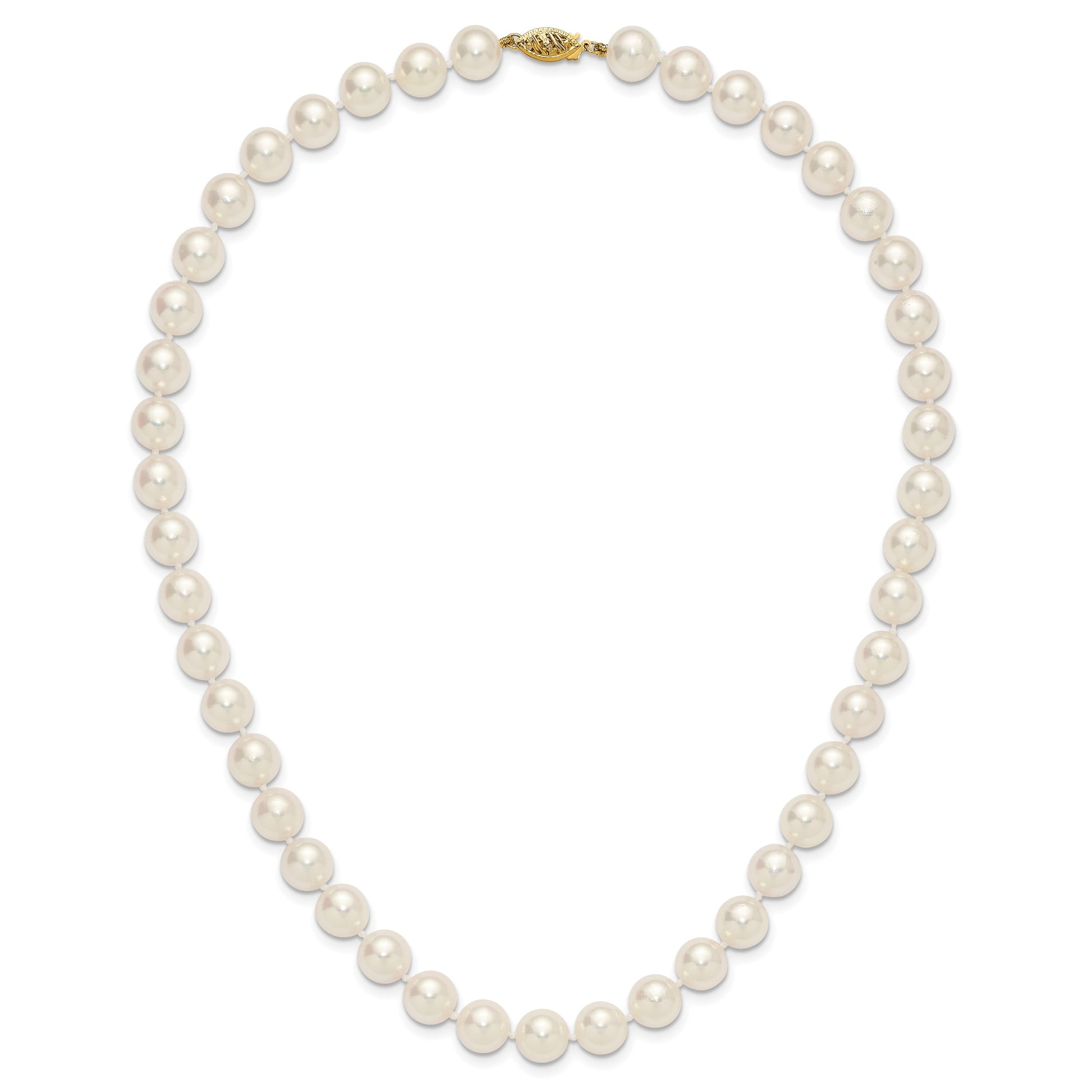 14k Polished 9-10mm Round White Akoya Saltwater Cultured Pearl 18 inch Necklace