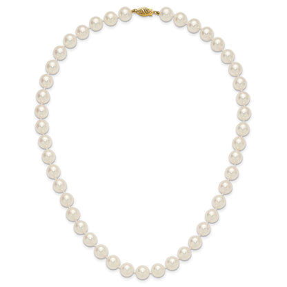 14k Polished 9-10mm Round White Akoya Saltwater Cultured Pearl 18 inch Necklace