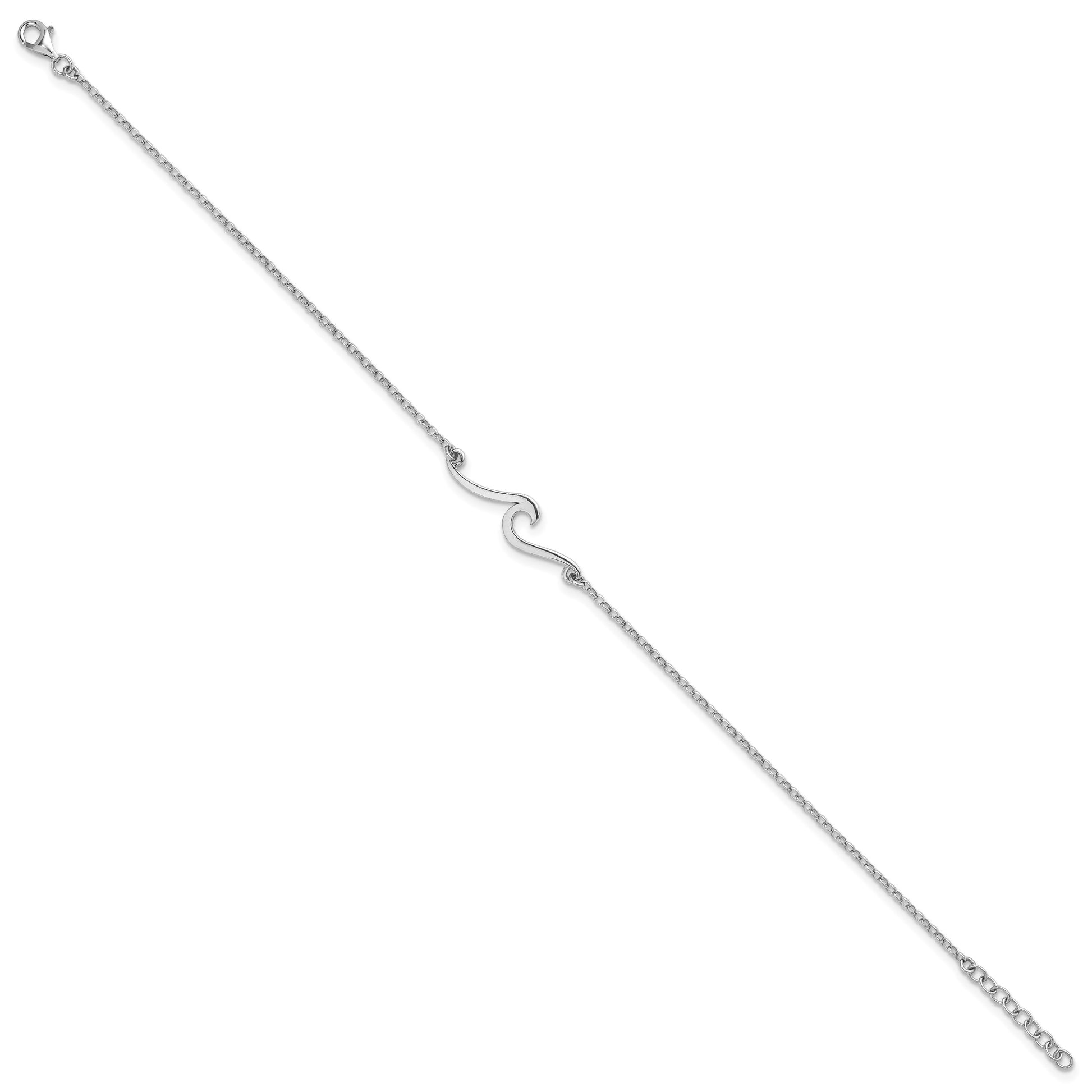 Sterling Silver Rhodium-plated Wave 9 inch Plus 1 inch Extender - Total 10 inch Anklet