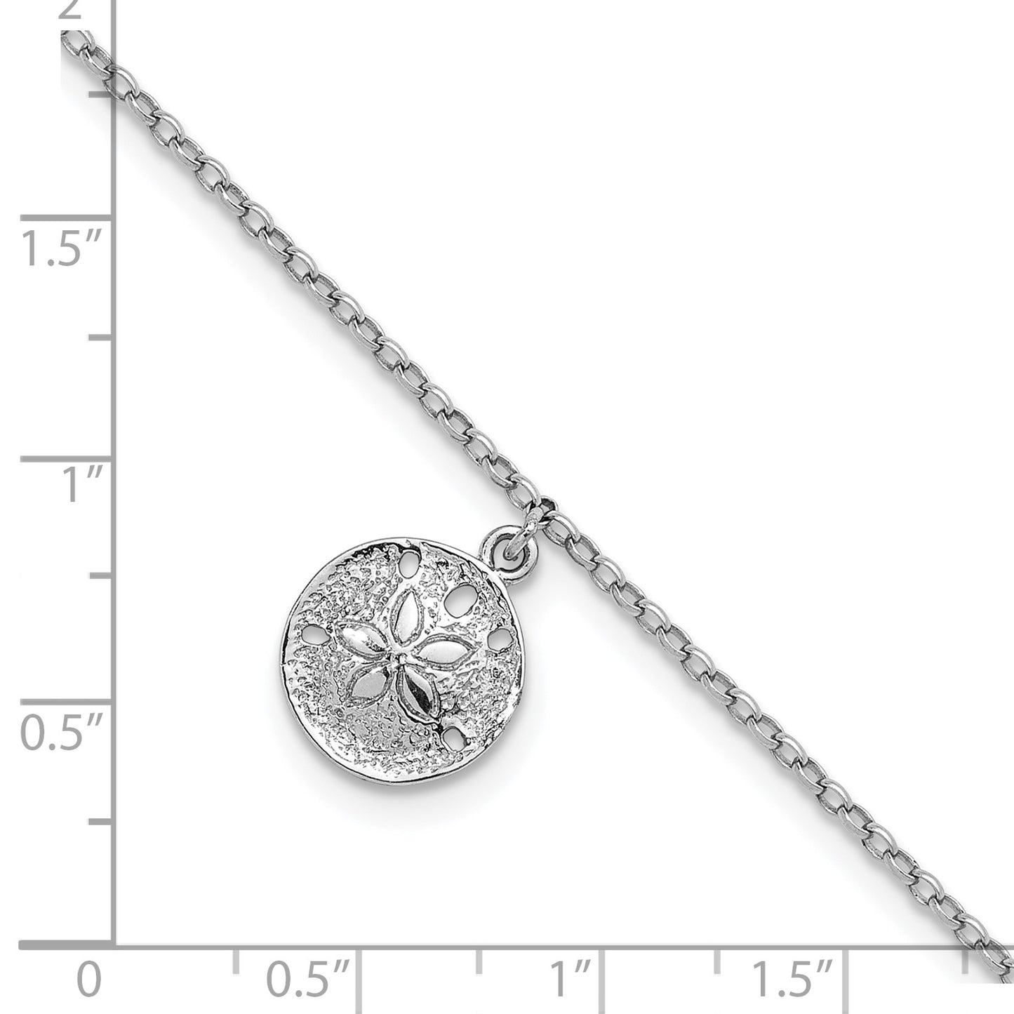 Sterling Silver Rhodium-Plated Sand Dollar Charm 9 inch Plus 1 inch Extender - Total 10 inch Anklet
