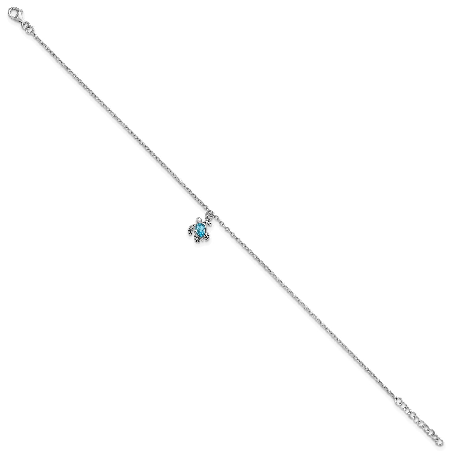 Sterling Silver Rhodium-plated Preciosa Crystal Turtle 9 inch Plus 1 inch Extender - Total 10 inch Anklet